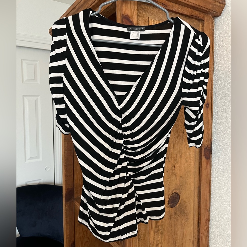 Black and white striped Venus top